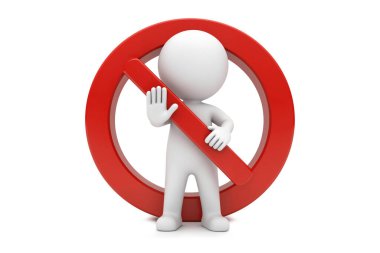 Beyaz bir avatarın arka planda büyük kırmızı bir yasaklama sembolü ile duraklama hareketi yapması kısıtlama anlamına gelir..