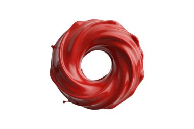3 boyutlu kıvrımlı kırmızı şekil, sıvı metal doku, sıvı simülasyon, dinamik hareket, parlak yüzey, izole edilmiş.