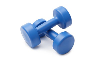 İki mavi halterin 3D görüntüsü. Gösterişli modern tasarım, profesyonel ekipman tarzı, tepeden tırnağa bakış açısı.