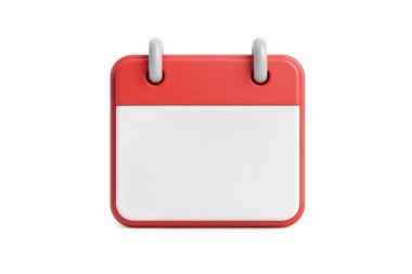 Kırmızı ve beyaz takvim simgesinin 3 boyutlu çizimi, tarihleri, planları veya olayları temsil etmek için mükemmel. Beyazda izole edilmiş.