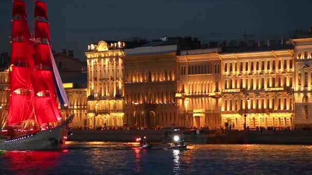 Holiday Scarlet Sails Petersburg Ship Scarlet Sails Sails Drawbridge Night — Vídeos de Stock