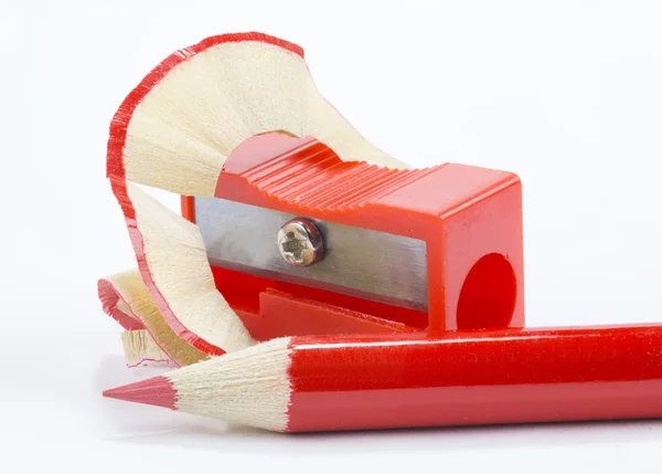 Lápis vermelho e apontador de lápis — Fotografia de Stock