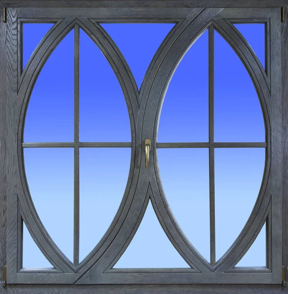 Houten frame windows met glas — Stockfoto