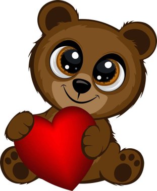 Sevimli bir ayıyla sevgililer günü kartı. Vektör illüstrasyonu.