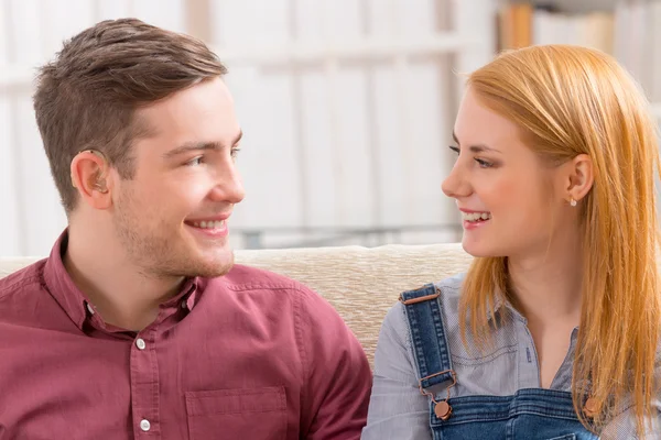 Deaf man with his girlfriend — Stock Photo, Image
