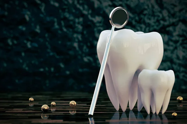 Espejo Dental Cerca Diente Concepto Cuidado Dental Chequeo Tratamiento Dental —  Fotos de Stock