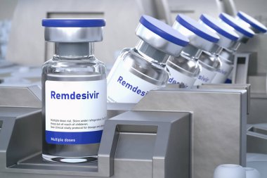Remdesivir (tescilli olmayan uluslararası bir isim) antiviral FDA Coronavirus covid-19, 3d illüstrasyon tedavisi için onaylı ilaç