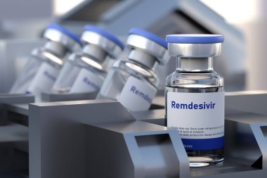 Remdesivir (tescilli olmayan uluslararası bir isim) antiviral FDA Coronavirus covid-19, 3d illüstrasyon tedavisi için onaylı ilaç