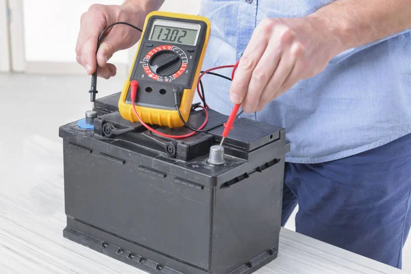 Testing Car Battery Digital Multimeter — Stock Photo, Image