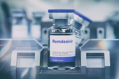 Remdesivir (tescilli olmayan uluslararası bir isim) antiviral FDA Coronavirus covid-19, 3d illüstrasyon tedavisi için onaylı ilaç