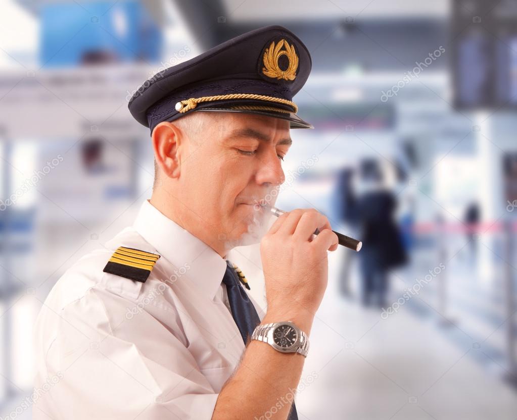 Airline pilot with e-cigarette