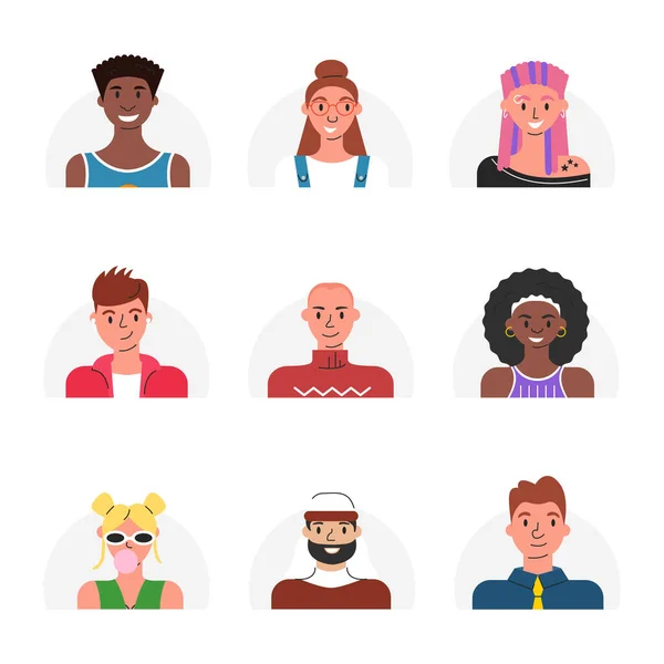 Vector Illustration Avatars Online Users Flat Set Portraits Multicultural People — Stock Vector