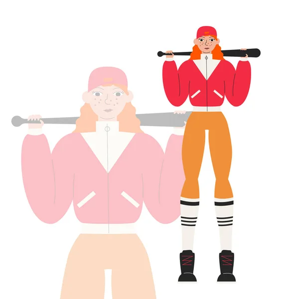 Jogadora Beisebol Feminina Corpo Inteiro Com Bastão Preto Isolado Mulher —  Vetores de Stock
