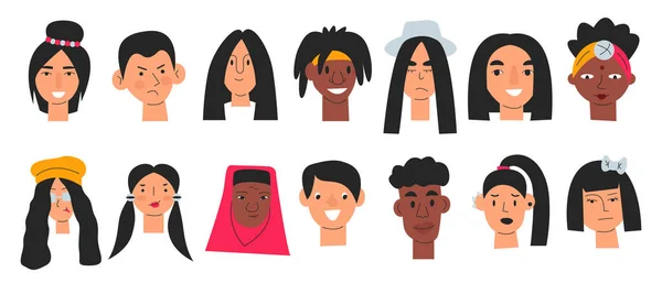 Collection Profils Utilisateurs Avec Visages Masculins Féminins Isolés Multiculturelle Diverses — Image vectorielle