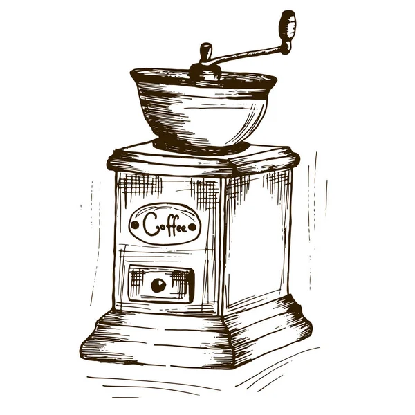 Vintage Kávédaráló Elszigetelt Fehér Alapon — Stock Vector