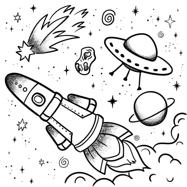 Handgezeichnete Vorlage Für Space Banner Space Vector Illustration Mit Cartoon — Stockvektor