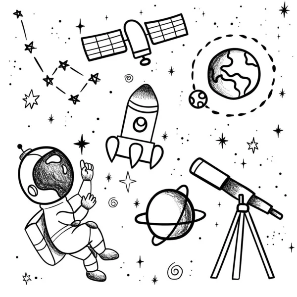 Handgezeichnete Vorlage Für Space Banner Space Vector Illustration Mit Cartoon — Stockvektor