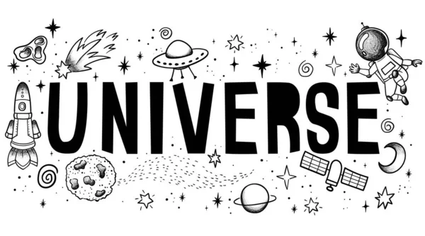 Handgezeichnete Vorlage Für Space Banner Space Vector Illustration Mit Cartoon — Stockvektor