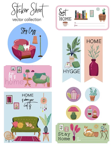 Stay Home Set Stylish Scandinavian Apartment Design Elements Self Isolation — Stock Vector