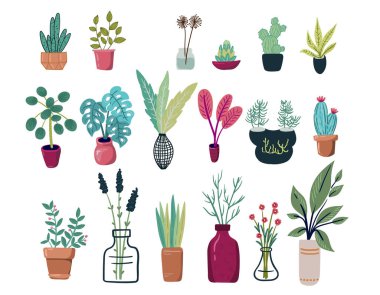 Beyaz üzerine izole edilmiş farklı bitkilerin vektör kümesi. Çiçekler ve yapraklar markalaşma projeleri, logolar, el yapımı el yapımı eşyalar, web sayfaları, dergi illüstrasyonları, defter ve kitap kapakları, afişler, afişler