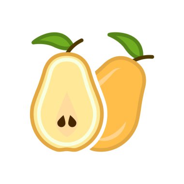 Minimalist simge karikatür armudu. Birbiri ardına konum. Beyaz arkaplanda izole vektör illüstrasyonu.