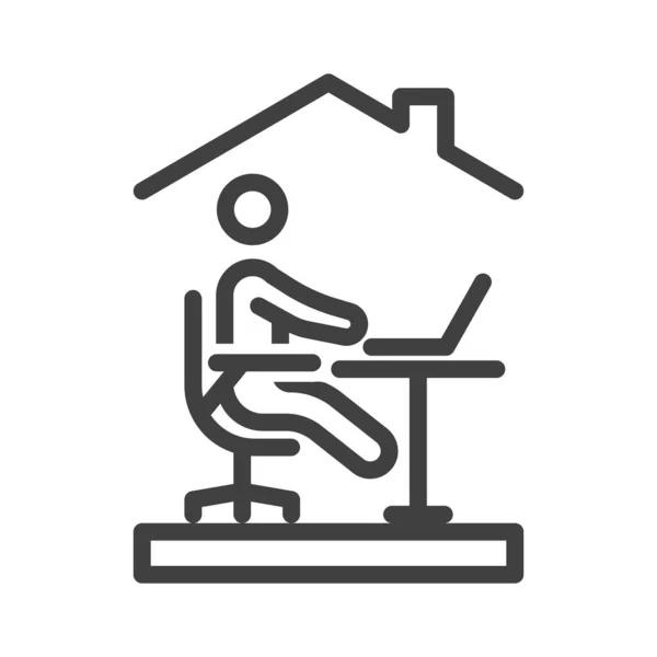 Icono de tarea. Imagen lineal simple de una persona sentada en una silla en un portátil. Trabajo remoto en casa. Vector aislado sobre fondo blanco. — Vector de stock