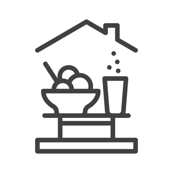 Εικονίδιο σπιτικό φαγητό. Φαγητό στο σπίτι με το μαγείρεμα στο σπίτι ή την παραγγελία τροφίμων στο σπίτι. Απλή γραμμική εικόνα. Μεμονωμένο διάνυσμα σε λευκό φόντο. — Διανυσματικό Αρχείο