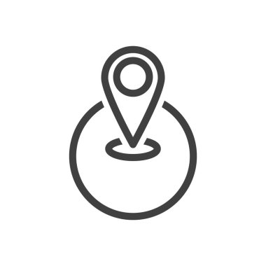 Yer belirleme ikonu. Yuvarlak bir küredeki bir noktanın minimalist soyut görüntüsü. Beyaz arkaplanda izole edilmiş vektör.