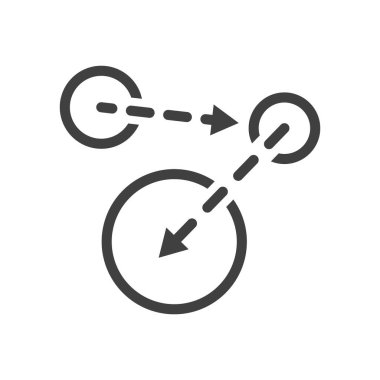 Bir noktadan diğerine gitmenin minimalist bir simgesi. Birinden diğerine üç kürenin ve okun görüntüsü. Beyaz arkaplanda izole edilmiş vektör.