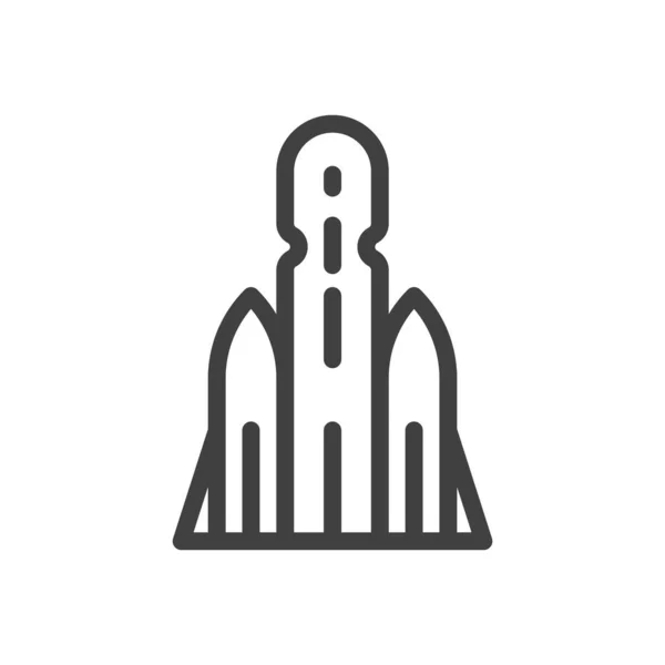 Icona minimalista dell'astronave. Una semplice immagine lineare di un razzo per posizionare apparecchiature in orbita terrestre vicina. Vettore isolato su sfondo bianco. — Vettoriale Stock