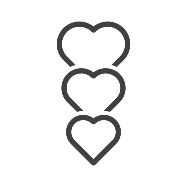 Ícone de três corações de pé um após o outro. Imagem linear simples. Vetor isolado sobre fundo branco. — Vetor de Stock