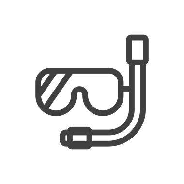 Dalış maskesi ve şnorkel ikonu. Göz maskesi ve su altı solunum tüplerinin basit bir çizimi. Deniz tabanını keşfetmek için gerekli ekipman. Beyaz arkaplanda izole edilmiş vektör.