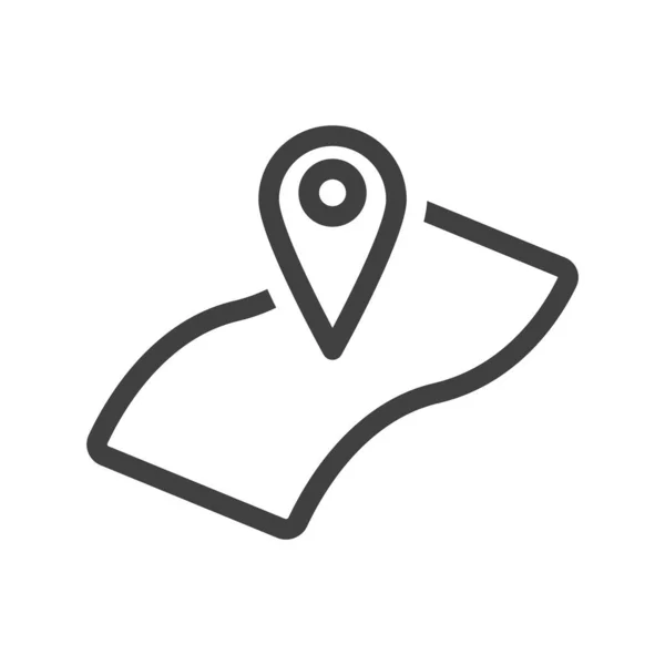 地図上のジオタグアイコン。曲線地図上のジオタグアイコンの単純な線形画像。白い背景の独立したベクトル. — ストックベクタ