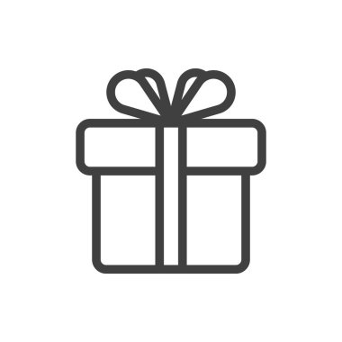 Kurdeleye sarılı bir hediye kutusunun simgesi. Kapalı bir kutunun basit bir resmi. Boş bir doku. Saf beyaz arkaplanda izole edilmiş bir vektör.