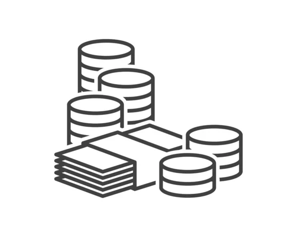 Ikona Peněz Jednoduchý Obraz Svazku Papírových Peněz Mincí Lineární Kresba Stock Vektory