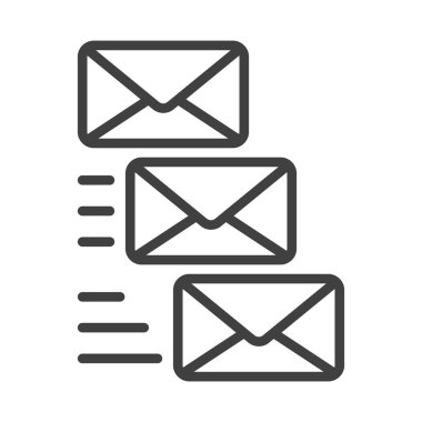 Üç tane uçan posta zarfının simgesi. Hızlı posta dağıtımının basit bir görüntüsü. Saf beyaz arkaplanda izole edilmiş vektör.