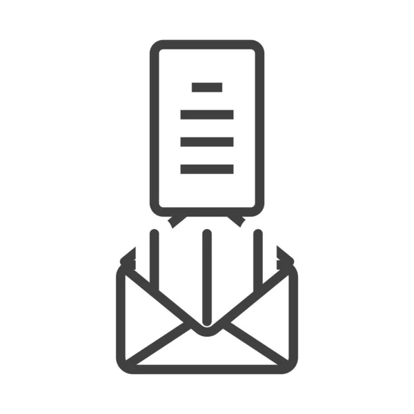 Icon for sending a document by mail. An image of a document flown out of an envelope. Simple linear mailing image. Isolated vector on white background. — Stock Vector