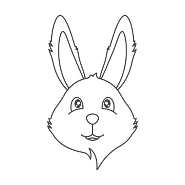 Tatlı, gülümseyen tavşan suratlı, ağzı açık bir ikon. Komik bir hayvanın basit bir doğrusal görüntüsü. Saf beyaz arkaplanda izole edilmiş vektör.