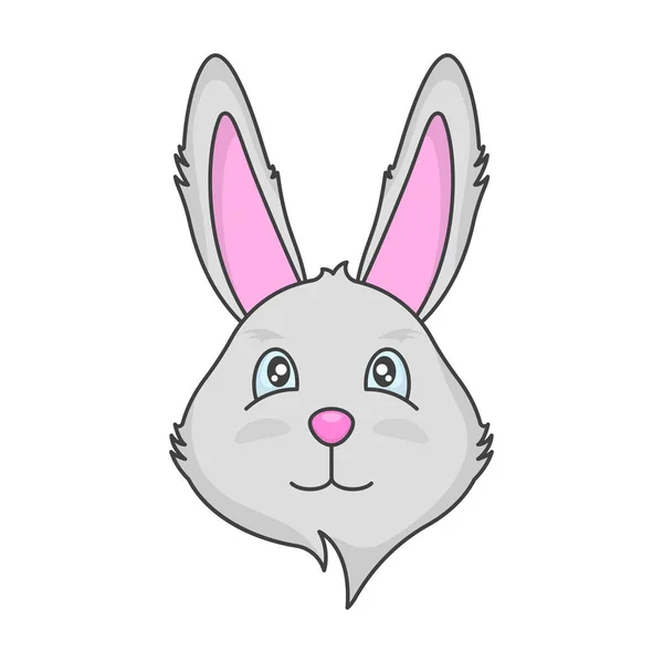 Disegno di un muso carino di un coniglio grigio. Cartone animato immagine multicolore dell'animale. Illustrazione vettoriale isolata su uno sfondo bianco pulito. — Vettoriale Stock