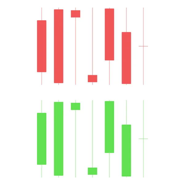 Icona del candeliere d'investimento. Varie forme e varianti di situazioni nel mercato mobiliare. Due colori - rosso e verde. Illustrazione vettoriale su sfondo bianco puro. — Vettoriale Stock