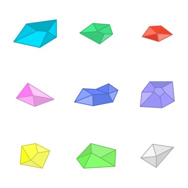 Set of simple multi-colored stones. Isolated flat vector on pure white background. Different shapes and number of faces.
