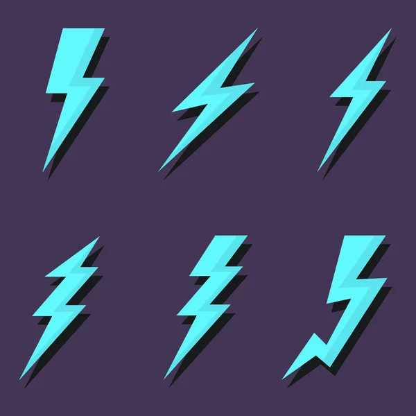 Thunder and lightning icons set. Various design options. Vector illustration on a dark background. — Vetor de Stock