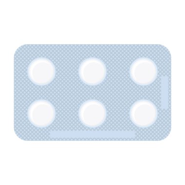 6 tabletin gerçekçi ambalajı. Ek bilgi ve metin için iki yer. Beyaz arkaplanda izole edilmiş vektör.