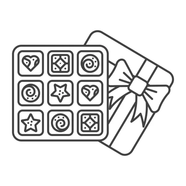 Icono de una caja abierta de dulces para un arco rebobinado de vacaciones. Regalo de San Valentín. Tapa debajo de la caja. Vector aislado sobre fondo blanco. — Vector de stock