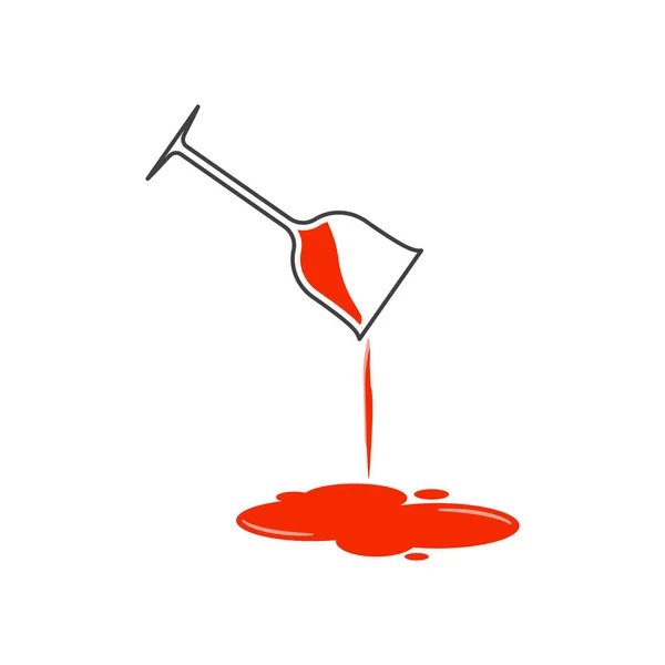 Ikona rozlitého vína. Obraz alkoholického nápoje vylévajícího se ze sklenice vína. Izolovaný vektor na bílém pozadí. — Stockový vektor