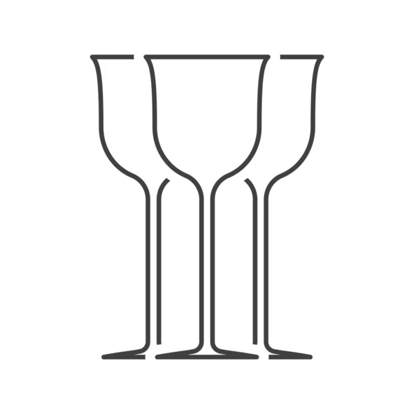 Tři sklenice na víno. Siluety centrálního skla a další dvě zezadu. Izolovaný lineární obraz. Vektor. — Stockový vektor