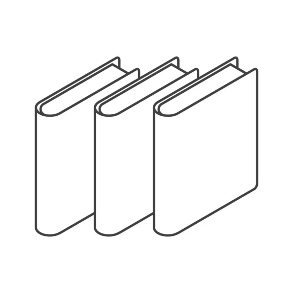 Bokikon. En enkel linjär isometrisk vy av tre böcker. Isolerad vektor på blad vit bakgrund. — Stock vektor