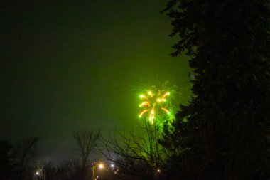 Gece gökyüzünde havai fişekler patlıyor