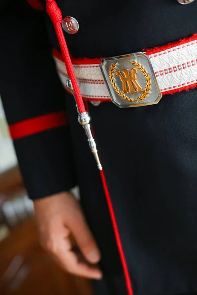 Detalhe Perto Gendarmeria Sérvia Uniforme Masculino Solene — Fotografia de Stock