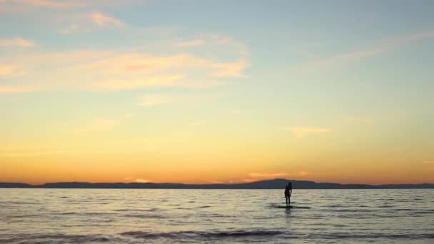 Vacker Sommar Naturskön Solnedgång Sjön Baikal Med Manliga Silhuett Hoppa — Stockvideo